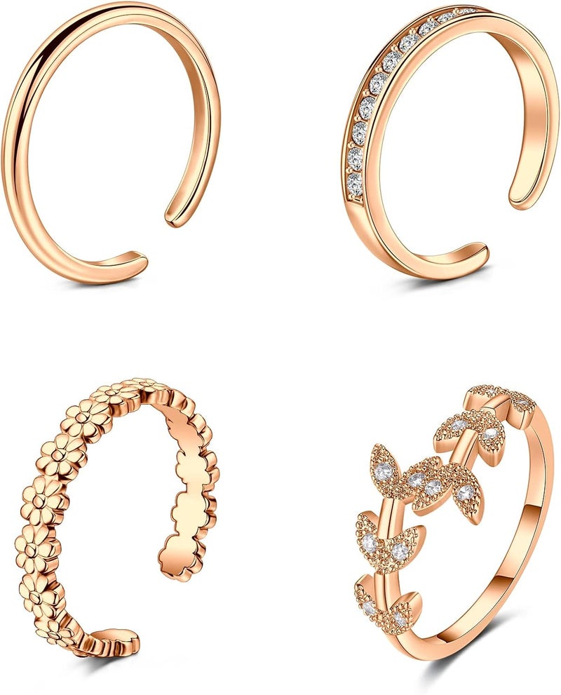 JFORYOU Toe Rings for Women Adjustable Open Toe Rings with Anklet Set CZ Flower Toes Ring for Summer Beach Foot Jewelry - Image 1